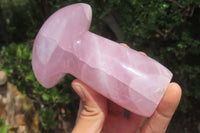 Polished Rose Quartz Mushroom Carvings x 2 From Madagascar