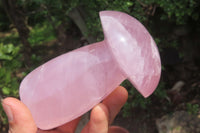 Polished Rose Quartz Mushroom Carvings x 2 From Madagascar