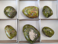 Polished Green Opal Standing Free Forms x 6 From Antsirabe, Madagascar