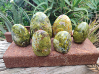 Polished Green Opal Standing Free Forms x 6 From Antsirabe, Madagascar