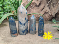 Polished Blue Spotted Spinel Quartz Points x 4 From Madagascar