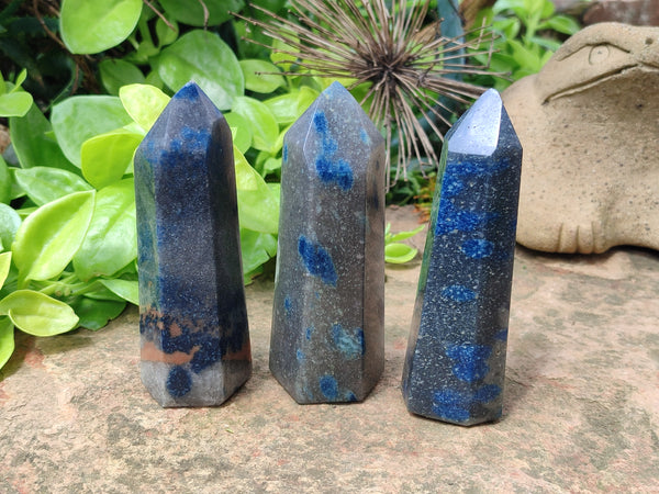 Polished Blue Spotted Spinel Quartz Points x 4 From Madagascar