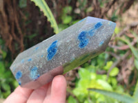 Polished Blue Spotted Spinel Quartz Points x 4 From Madagascar