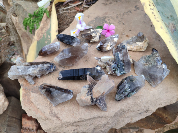 Natural Aegirine And Smokey Quartz with Orthoclase Specimens x 13 From Zomba, Malawi