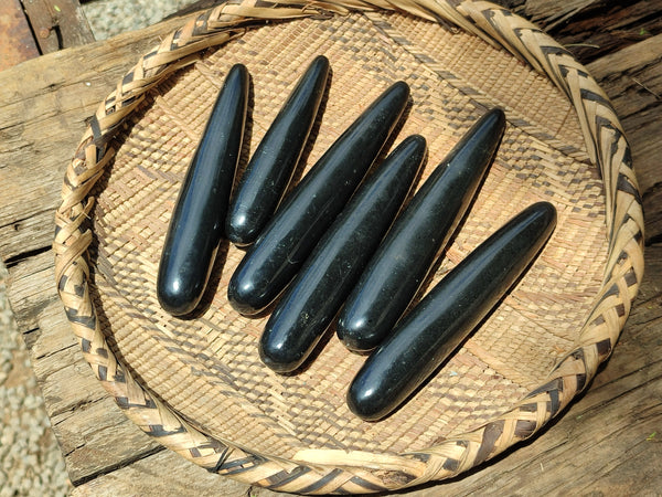 Polished Black Basalt Massage Wands x 6 From Antsirabe, Madagascar