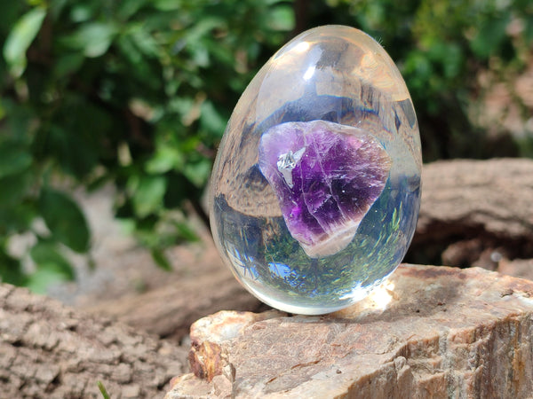 Polished Chevron Amethyst In Resin Egg - Sold Per Item - From Zambia