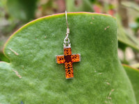 Polished Pair of Baltic Amber Cross Carved Earrings In Sterling Silver - Sold Per Pair - From Poland