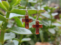 Polished Pair of Baltic Amber Cross Carved Earrings In Sterling Silver - Sold Per Pair - From Poland