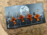 Polished Pair of Baltic Amber Cross Carved Earrings In Sterling Silver - Sold Per Pair - From Poland