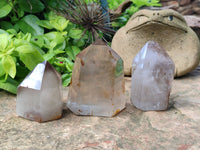 Polished Smokey Amethyst Window Quartz Points x 3 From Akansobe, Madagascar