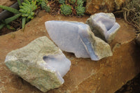 Natural Blue Lace Agate Specimens x 3 From Malawi