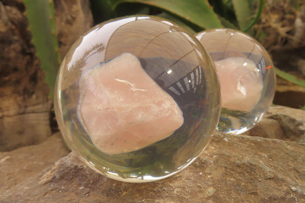 Polished Rose Quartz Free Form in PVC Resin Paperweight Spheres - sold per item - From South Africa