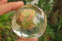 Polished Pink and Green Unakite cobbed piece in PVC Resin Paperweight Sphere - sold per item - From South Africa