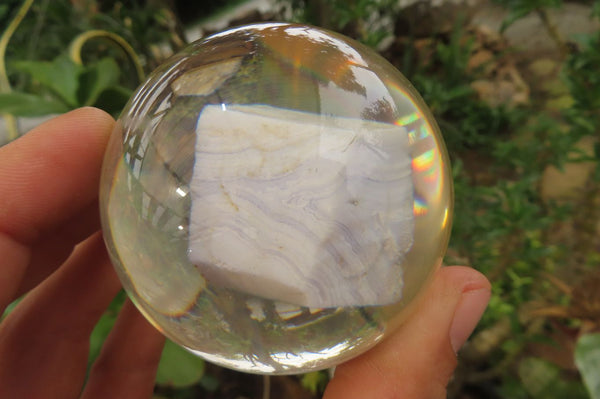 Polished Blue Lace Agate cobbed piece in PVC Resin Paperweight Sphere - sold per item - From Namibia