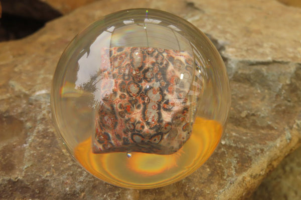 Polished Snakeskin Rhyolite Jasper cobbed piece in PVC Resin Paperweight Sphere - sold per item - From Australia