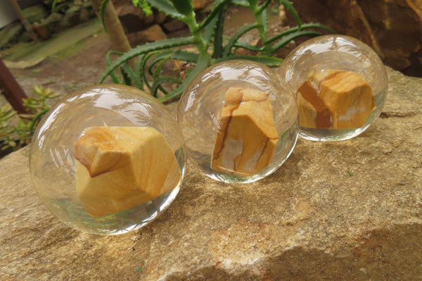 Polished Namibian Desert Picture Stone Jasper cobbed piece in PVC Resin Paperweight Sphere - sold per item - From Namibia