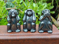 Hand Made Silver Hematite Monkey Carvings x 3 From China