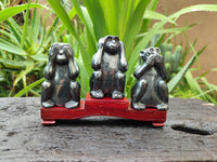 Hand Made Silver Hematite Monkey Carvings x 3 From China