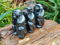 Hand Made Silver Hematite Monkey Carvings x 3 From China