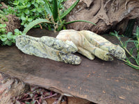 Hand Made Leopard Stone Chameleon Carvings x 2 From Zimbabwe