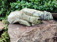 Hand Made Leopard Stone Chameleon Carvings x 2 From Zimbabwe