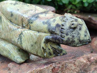 Hand Made Leopard Stone Chameleon Carvings x 2 From Zimbabwe