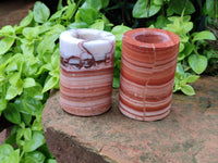 Polished Banded Onyx Candle Holders x 2 From Mexico