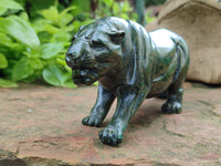 Hand Made Green Verdite Lion Carvings x 2 From Zimbabwe