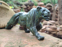 Hand Made Green Verdite Lion Carvings x 2 From Zimbabwe