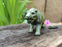 Hand Made Green Verdite Lion Carvings x 2 From Zimbabwe