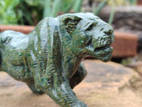 Hand Made Green Verdite Lion Carvings x 2 From Zimbabwe