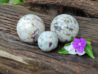 Polished Rubellite Pink Tourmaline Spheres x 3 From Madagascar