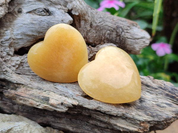 Polished Honey Aragonite Gemstone Hearts - sold per item - From Namibia