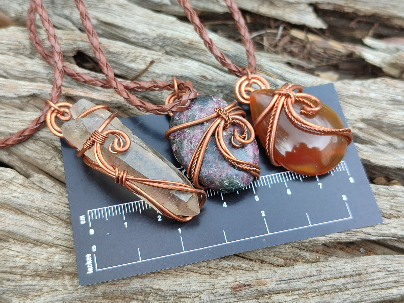 New,hand deals crafted copper wire wrap gemstone pendant