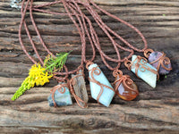 Hand Made Copper Wire Wrapped Stone Pendants x 6 From Southern Africa