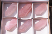 Polished Double Terminated Rose Quartz Points x 6 From Ambatondrazaka, Madagascar