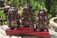 Hand Made Tiger Iron Jasper Monkey Carvings x 3 From Australia