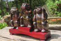 Hand Made Tiger Iron Jasper Monkey Carvings x 3 From Australia