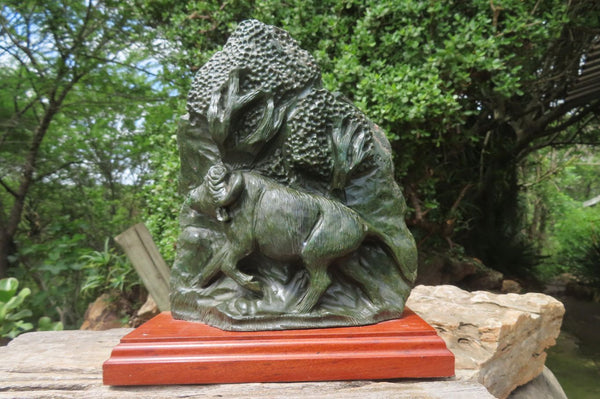 Hand Made Green Verdite Buffalo Sculpture x 1 From Zimbabwe