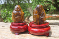 Polished Golden Tigers Eye Far Eastern Carved Gods on Wooden Stands - sold per Set of 7 - From South Africa