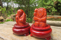 Polished Red Jasper Far Eastern Carved Gods on Wooden Stands - sold per Set of 7 - From South Africa