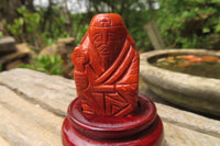 Polished Red Jasper Far Eastern Carved Gods on Wooden Stands - sold per Set of 7 - From South Africa