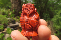 Polished Red Jasper Far Eastern Carved Gods on Wooden Stands - sold per Set of 7 - From South Africa