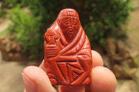 Polished Red Jasper Far Eastern Carved Gods on Wooden Stands - sold per Set of 7 - From South Africa