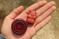 Polished Red Jasper Far Eastern Carved Gods on Wooden Stands - sold per Set of 7 - From South Africa