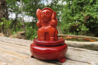 Polished Red Jasper Far Eastern Carved Gods on Wooden Stands - sold per Set of 7 - From South Africa