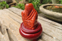 Polished Red Jasper Far Eastern Carved Gods on Wooden Stands - sold per Set of 7 - From South Africa