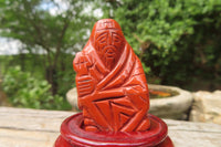 Polished Red Jasper Far Eastern Carved Gods on Wooden Stands - sold per Set of 7 - From South Africa