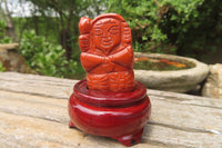 Polished Red Jasper Far Eastern Carved Gods on Wooden Stands - sold per Set of 7 - From South Africa