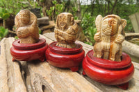 Polished Picture Stone Jasper Far Eastern Carved Gods on Wooden Stands - sold per Set of 7 - From South Africa